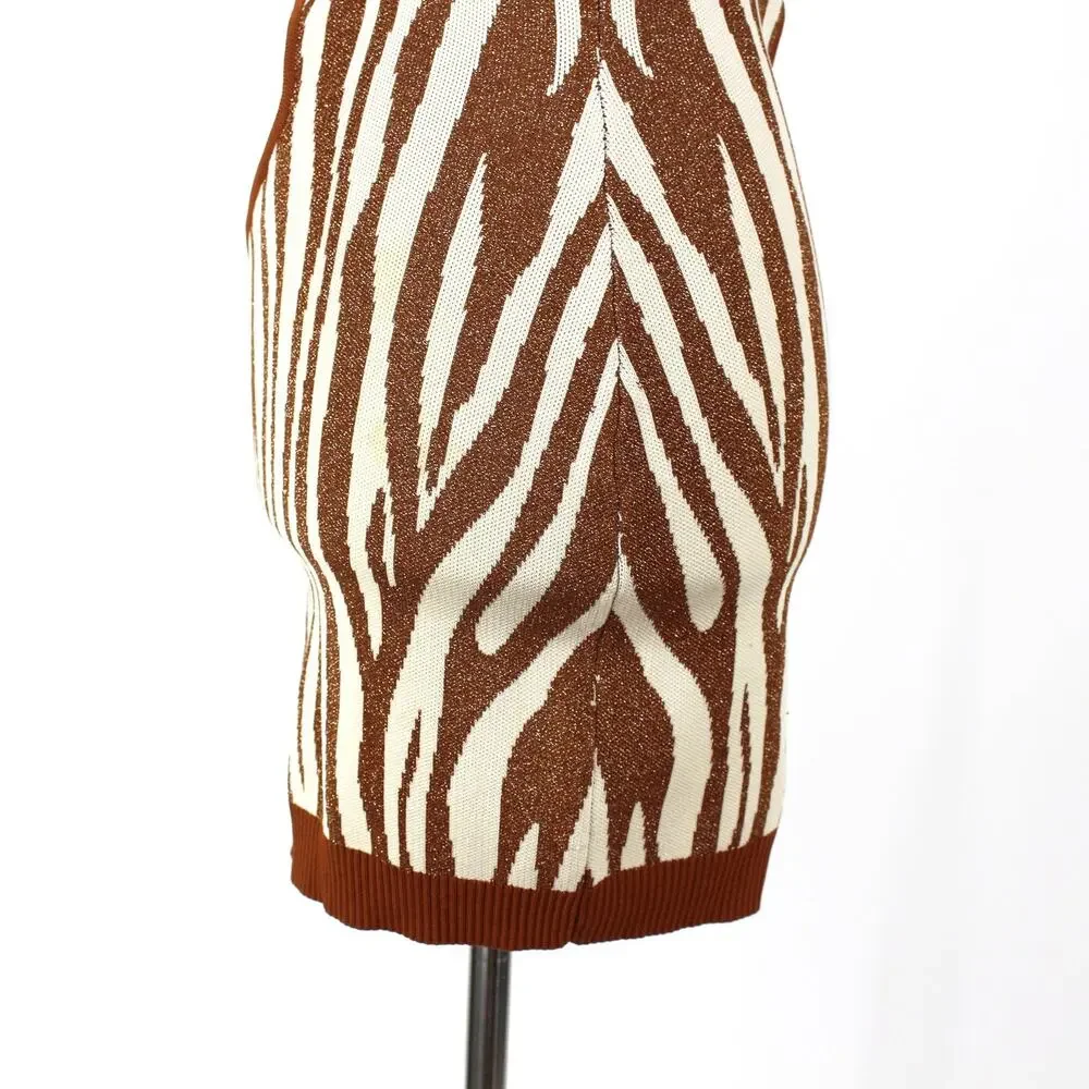 Retrofete Dimi Zebra Mini Dress Brown Cream Cut Out Sleeveless Ribbed Knit XS - Picture 5 of 8
